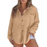 Jaqueta Feminina Shacket Eytino Plus Size Waffle Knit 5x Damasco
