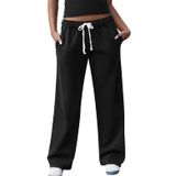 Calça De Moletom Feminina Facdiby, Perna Larga, Cintura Alta, Preta M