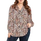 Camisa Feminina Eytino Plus Size Com Decote Em V, Lanterna De Manga Comprida