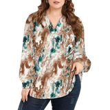 Camisa Feminina Eytino, Tamanho Grande, Casual, Boho, Com Decote Em V, 3 Vezes Cáqui