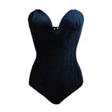 Macacão Feminino Clothink, Veludo, Sem Alças, Com Cadarço, Azul Marinho