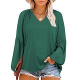 Blusa Feminina Eytino Plus Size De Verão Com Decote Em V, Manga Comprida, Verde