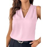 Camiseta Regata Feminina Evaless Plissada De Verão Sem Mangas Rosa Claro