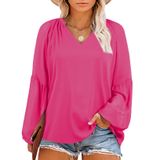 Blusa Feminina Eytino, Tamanho Grande, Decote Em V, Manga Comprida, Chiffon