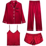 Conjunto De Pijama Feminino Swomog, Cetim, 4 Peças, Vermelho Escuro, Tamanho M