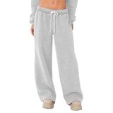 Calça De Moletom Feminina Hesayep, Forrada De Lã, Perna Larga, Cinza, Y2k