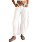 Jeans Hotian Barrel Femininos, Pernas Largas, Cintura Baixa, Brancos