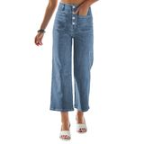 Jeans Omoone De Cintura Alta, Reta E Larga, Para Mulheres, Azul-8