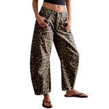 Jeans Longbida Com Estampa De Leopardo Para Mulheres Tamanho S