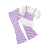 Camiseta E Calça Femininas De Manga Folhada Da Outfit Milumia Houndstooth 8y