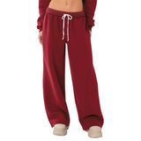 Calça De Moletom Feminina Hesayep Forrada De Lã, Perna Larga, Vermelha, Y2k