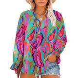 Blusa Feminina Eytino Plus Size Casual Abstrata Com Decote Em V 1x