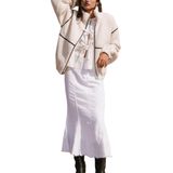 Jaqueta Feminina Yeokou Sherpa Fleece Stand, Gola, Zíper, Branca