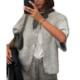 Blusa Feminina Kmbangi Tricotada De Manga Curta Cinza