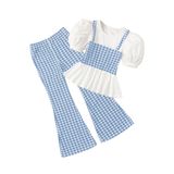 Camiseta E Calça Femininas De Manga Folhada Da Outfit Milumia Houndstooth 9y