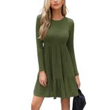 Vestido Cupshe, Casual, De Outono, Gola Redonda, Manga Comprida, Verde Oliva