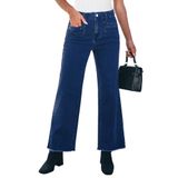 Jeans Grapent Femininos De Cintura Alta, Perna Larga, Bainha Crua, Azul Escuro