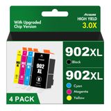 Cartuchos De Tinta Acaves 902xl De Alto Rendimento Para Hp 902xl, Pacote Com 4