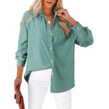Camisa Feminina Elegante De Seda Verde Listrada De Tamanho Grande