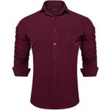 Camisa Dibangu De Manga Comprida Com Botões Para Homens Cor De Vinho - S
