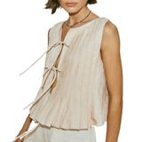 Camiseta Regata Donloise De Linho Frontal Feminina Bege Tamanho M