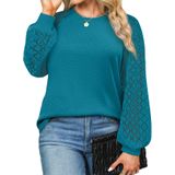 Camisa Feminina Eytino Plus Size De Renda De Manga Comprida Azul Prussiano