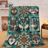 Cobertor Mudiwa Teal Wolf Flannel Plush Throw 100x125cm