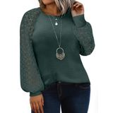 Camisa Feminina Eytino, Tamanho Grande, Gola Redonda, Renda, Manga Comprida, Verde
