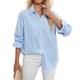 Camisa Feminina Who In Shop Listrada Com Botões Azul E Branca L