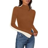 Blusa De Suéter Feminina Merokeety 2024, Outono, Gola Simulada, Caramelo