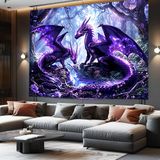 Tapeçaria Bcsewcg Dragon Fantasy Gothic Medieval Purple