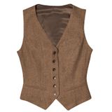 Colete Feminino Tuikayoo, Tweed, Espinha De Peixe, Sem Mangas, Marrom, Tamanho M