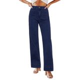 Jeans De Perna Larga Grapent Para Mulheres De Cintura Alta, Azul Claro