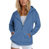 Jaqueta Com Capuz Smeng Com Zíper Para Mulheres, Azul, Tamanho L