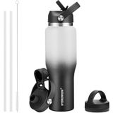Garrafa De Água Hydrowion 1.2l Isolada Com Tampa De Palha Branca - Preta