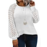 Camisa Feminina Eytino, Tamanho Grande, Gola Redonda, Renda, Manga Comprida, Branca