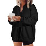 Jaqueta Feminina Eytino Plus Size, Manga Comprida, Leve, Preta