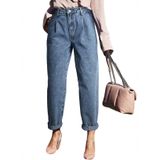 Jeans, Elegantes, Modernos, De Cintura Alta, Azul, Feminino