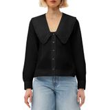 Camisa Feminina Cicy Bell Com Botões E Manga Comprida Preta Com Decote Em V