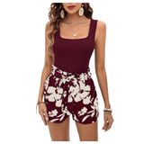Camiseta Regata Feminina Outfit Beaudrm De 2 Peças E Shorts Cor De Vinho