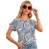 Blusa Floerns Feminina De Manga Curta Azul E Branca