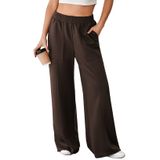 Calça De Moletom Aleumdr, Perna Larga, Cintura Alta, 2024, Marrom Escuro, Feminina