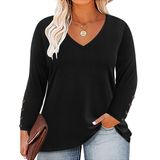 Top Feminino Carcos Plus Size De Manga Comprida Com Decote Em V Preto 3gg