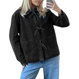 Jaqueta Jeans Feminina Cozypoin, Gravata Frontal, Leve Com Bolsos