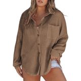 Jaqueta Feminina Shacket Eytino Plus Size Waffle Knit Coffee 3x