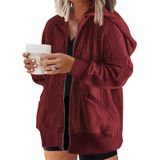 Jaqueta Feminina Eytino Waffle Knit Shacket Plus Size Vermelha 2x