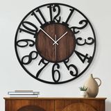 Relógio De Parede Maxstar Round Black Metal Wood 40cm Operado Por Bateria