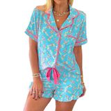 Conjunto De Pijamas Kevamolly Christmas Candy Cane Print Feminino Azul 2gg