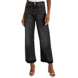 Jeans Femininos Elegantes, De Cintura Alta, Cortados E Pernas Largas, Pretos