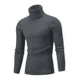 Suéter Masculino Qzh.duao, Gola Alta, Ajuste Justo, Manga Comprida, Cinza